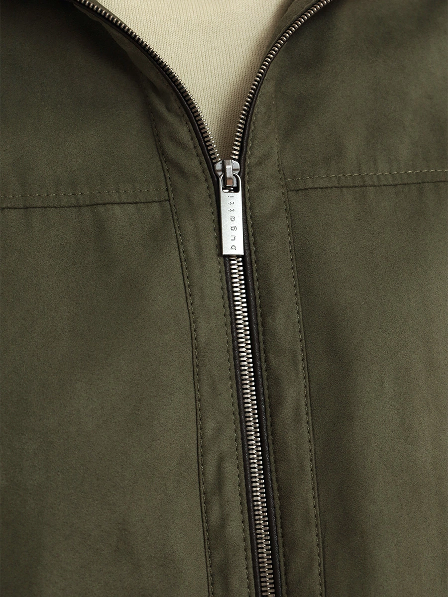 Куртка из искусственной замши зеленая с воротником-стойкой